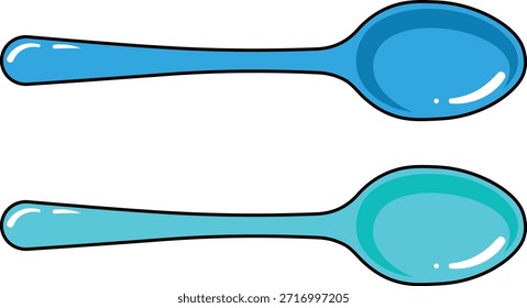 Cuchara azul de dibujos animados simple con contorno negro y utensilio blanco destacado