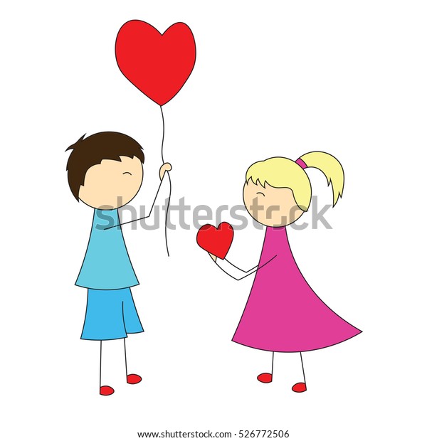 Simple Cartoon Boy Gives Balloon Heart Stock Vector Royalty Free