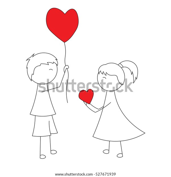 Simple Cartoon Boy Gives Balloon Heart Stock Vector Royalty Free