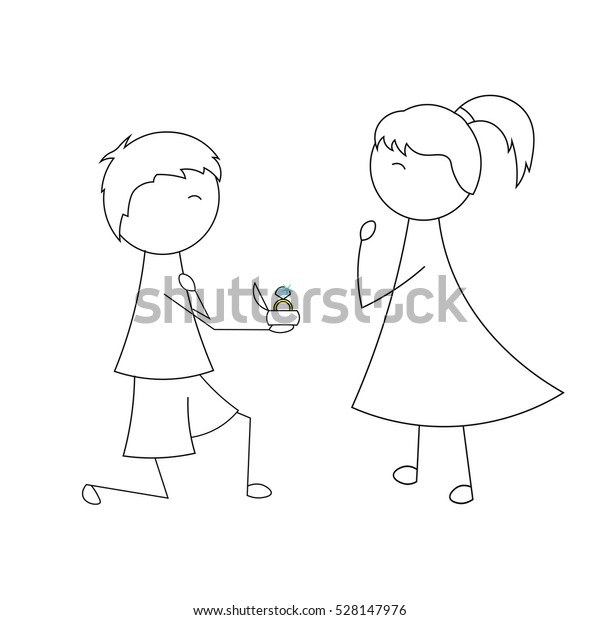 Simple Cartoon Boy Gives Engagement Ring Stock Vector Royalty Free