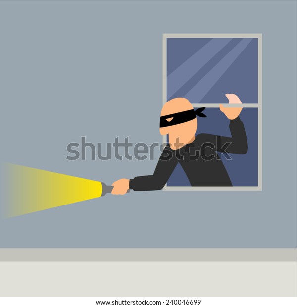 Simple Cartoon Burglar Break Into House Stock Vector Royalty Free