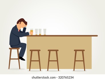 Simple cartoon of a businessman drunk at the bar