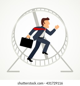 Simple cartoon of a businessman in hamster wheel, business, exploitation, trapped, exhausted, pressure concept