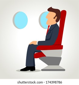 Simple cartoon of a businessman on a airplane