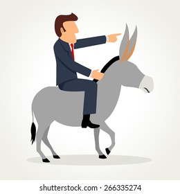 Simple cartoon of a businessman riding a donkey