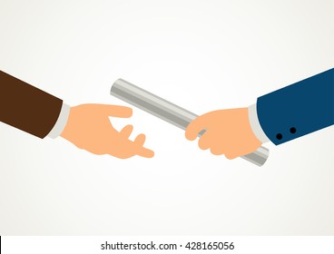 Simple cartoon of businessmen hands passing the relay baton, business, teamwork, replacement, concept