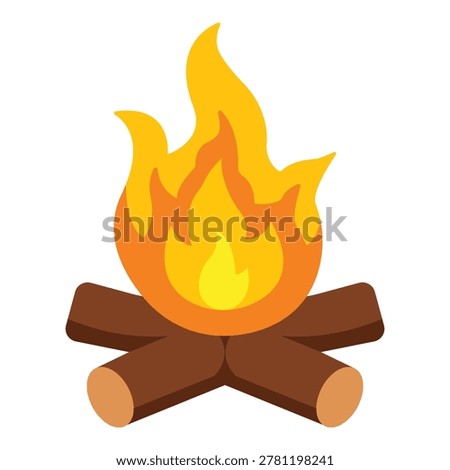 Simple cartoon campfire with logs burning brightly in warm orange and yellow flames