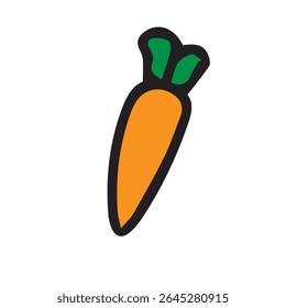 Simple cartoon carrot illustration with black outline. Isolated on white background. Ideal for children's books, healthy eating themes, or food-related designs