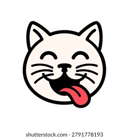 A simple cartoon cat face with a playful expression sticking out its tongue