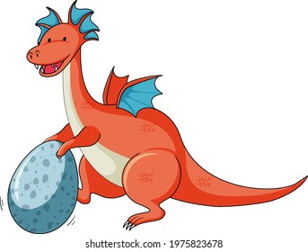 Simple cartoon character of dragon holding egg isolated illustration
