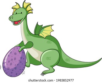 Simple cartoon character of dragon holding egg isolated illustration