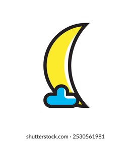 Carácter simple de la historieta de la Ilustración vectorial del icono de la luna, aislado en el fondo blanco. 