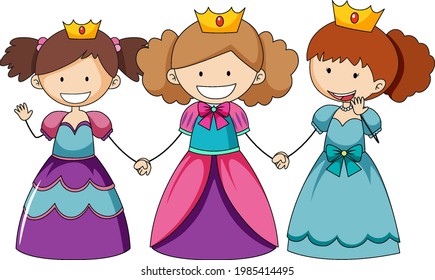 Simple cartoon character of three little princess illustration