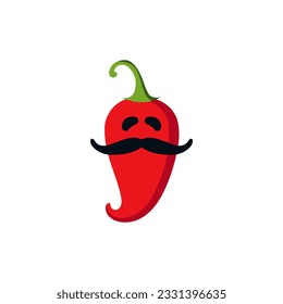 simple cartoon chili moustache cute character vector illustration template design