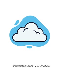 Una simple nube de dibujos animados con un fondo azul y Pequeñas gotitas azules