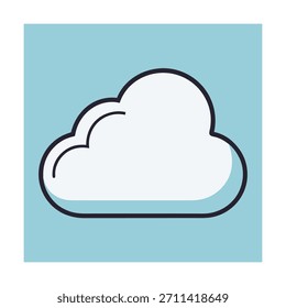 Simple Cartoon Cloud Icon with Outline and Shadow on Blue Background Keywords cloud, icon, cartoon, simple, outline, shadow, weather, sky, symbol