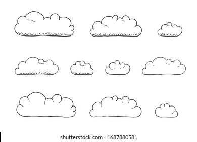 Simple cartoon clouds drawing set. Simple cloud vector illustration.