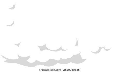 Simple cartoon clouds floating on a white background creating a peaceful and dreamy atmosphere, ideal for children's illustrations or weather related projects