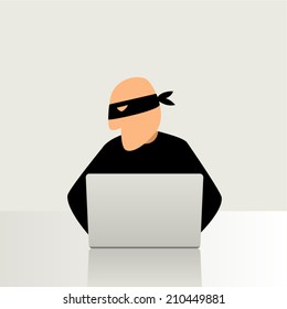 Simple cartoon of a computer hacker