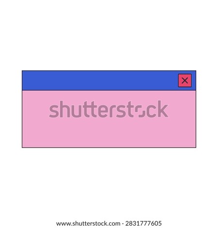 Simple cartoon computer window with a blue title bar, red close button, and blank pink content area on a white background.