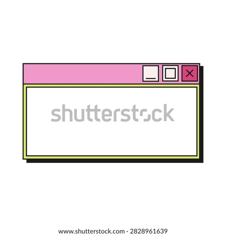 Simple cartoon computer window with pink title bar and blank white space on a clean background, showing a retro desktop pop up frame for web, app, or interface design.
