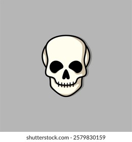 Simple Cartoon of Cool skull with Happy expression. Sticker collection can be use as logo, symbol, icon.