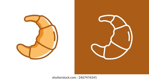 Einfache Cartoon-Croissant-Zeichnungsset, Farbe und Schwarz-Weiß-Strichkunst. Isolierte Vektorillustration.