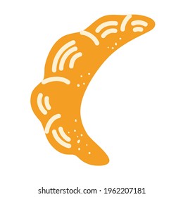 Simple cartoon croissant. Sweet pastries Croissant for morning breakfast. Isolated vector illustration for poster, banner, logo, label, emblem.