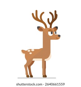Simple Cartoon Deer with Antlers on White Background