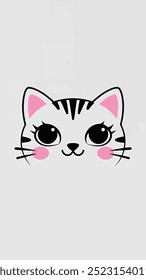 A simple cartoon depiction of a cat's face with big eyes and pink cheeks. wallpaper