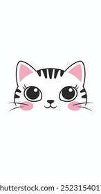 A simple cartoon depiction of a cat's face with big eyes and pink cheeks. wallpaper