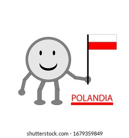 simple cartoon design, a ball holding a flag