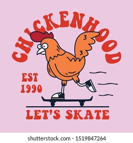 simple cartoon design chicken playing skateboard