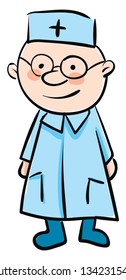Simple cartoon of a doctor in robe vector illustration on white background 