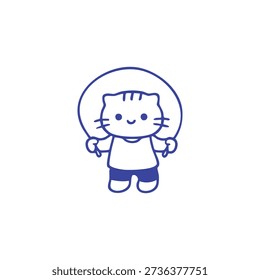 A simple cartoon drawing of a happy cat jumping rope.