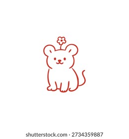 A simple cartoon drawing of a mouse with a flower on its head.