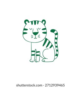 Un simple dibujo de dibujos animados de un tigre con los ojos cerrados se sienta pacíficamente.