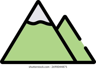 Un simple dibujo de dibujos animados de dos montañas verdes