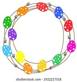 Simple cartoon Easter wreath with colorful eggs Isolated on white background vector illustration