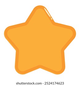 Simple cartoon five pointed star with rounded corners is shining brightly in a solid orange color