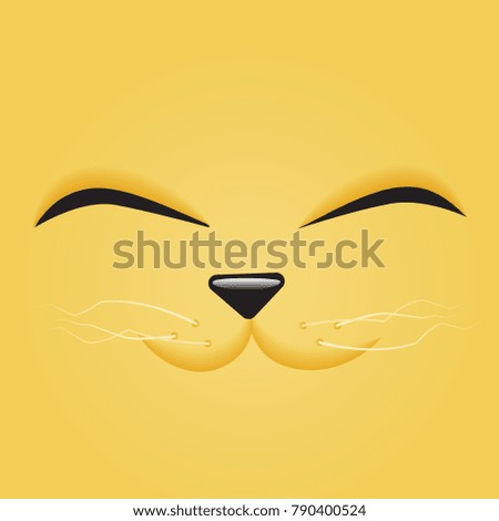 Simple cartoon flat happy smile pet cat face close up on a yellow background. Vector Illustration. Square Emoji