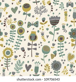 Simple cartoon floral seamless pattern for amazing wallpapers