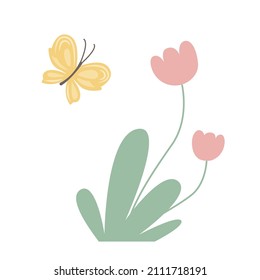 Simple cartoon flower and butterfly.