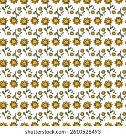 Simple Cartoon Flowers Seamless Vector Pattern Design
