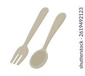Simple cartoon fork and spoon set for cooking and serving food, isolated, flat vector style.