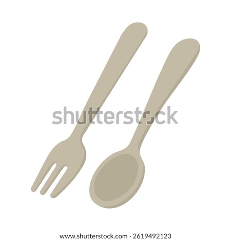 Simple cartoon fork and spoon set for cooking and serving food, isolated, flat vector style.