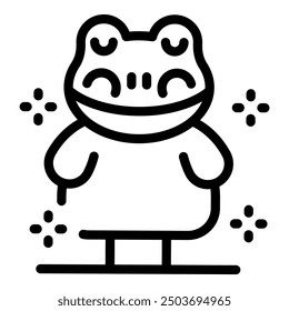 Simple rana de dibujos animados de pie y sonriendo con destellos a su alrededor
