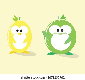 A simple cartoon funny by combining fruits and penguin
