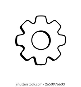 Um simples esboço de engrenagem de desenho animado, perfeito para projetos relacionados a configurações, mecânica ou resolução de problemas.