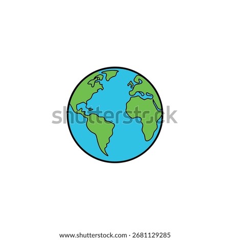 Simple cartoon globe showing continents and oceans on white surface represents global concepts